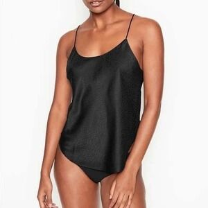 Victorias Secret Leopard Animal Print Satin Cami Tank Top L Camisole Black Sexy